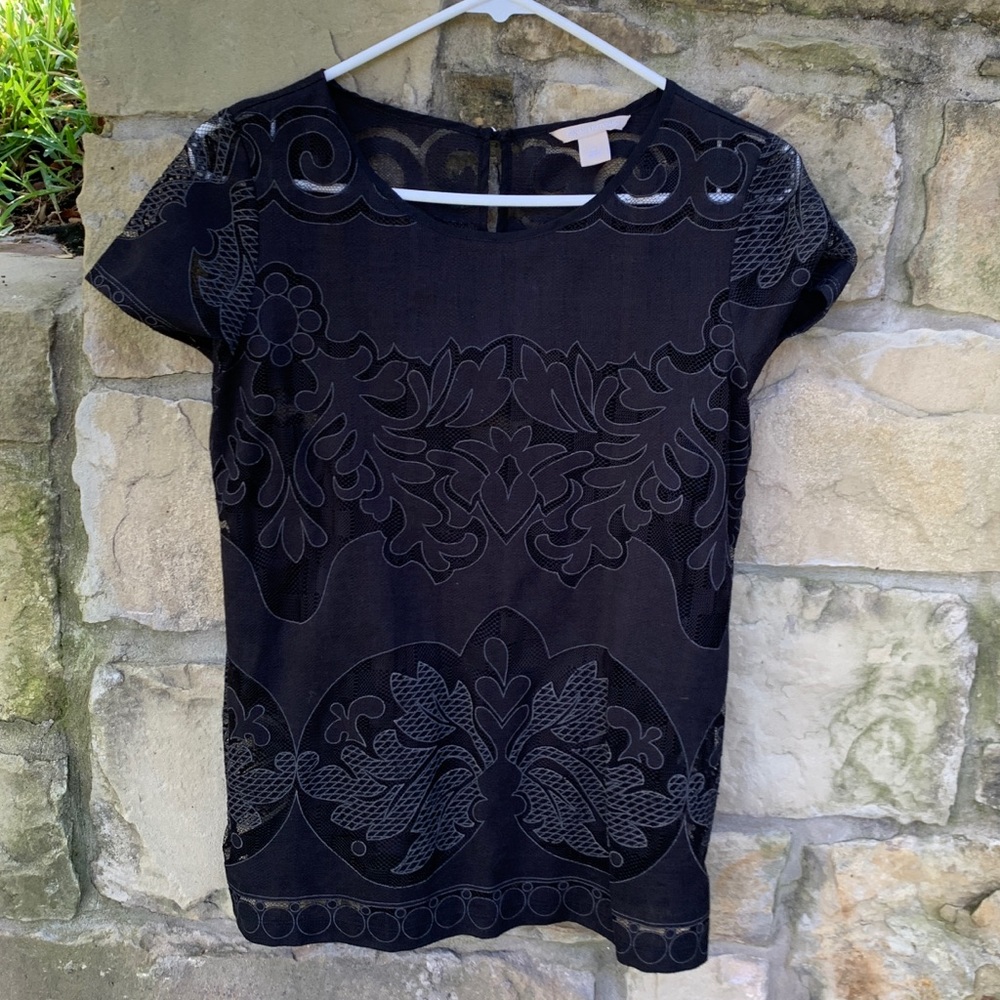 Black Banana Republic lace-insert blouse